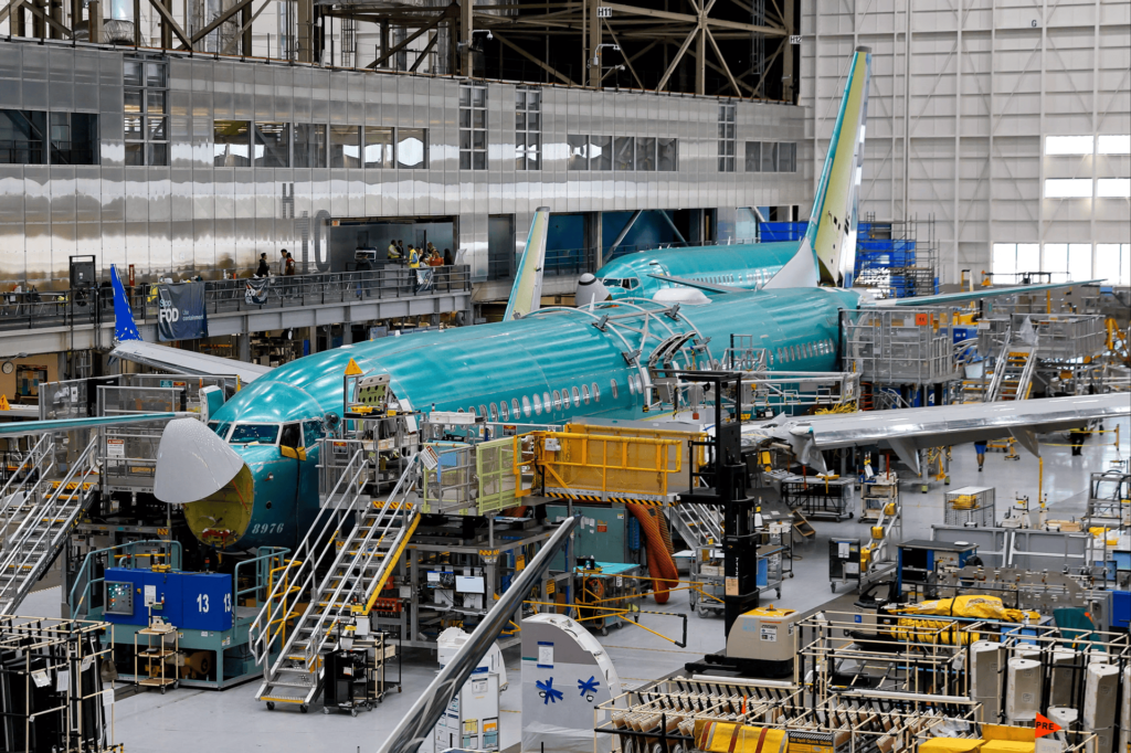 Fábrica aeroespacial da Boeing com tecnologias da Indústria 4.0 aplicadas à produção de aviões e naves.